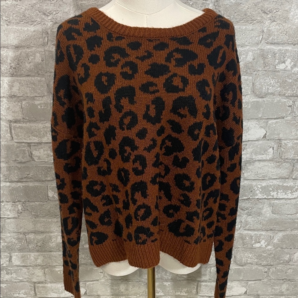 Pink Rose Leopard Print Sweater in Brown and Black